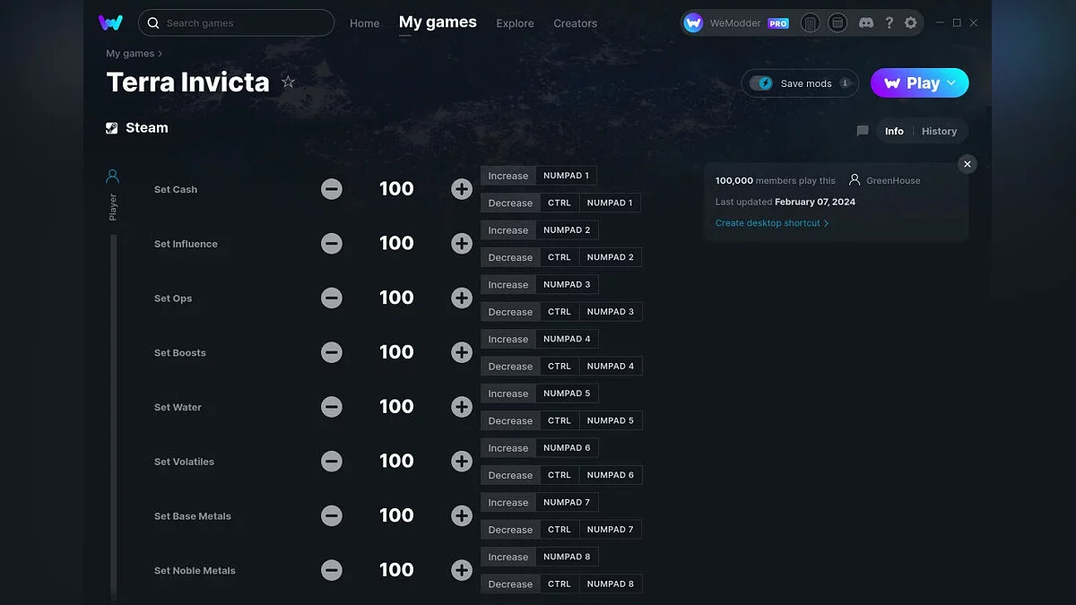 Terra Invicta — Formateur (+26) du 02/07/2024 [WeMod]