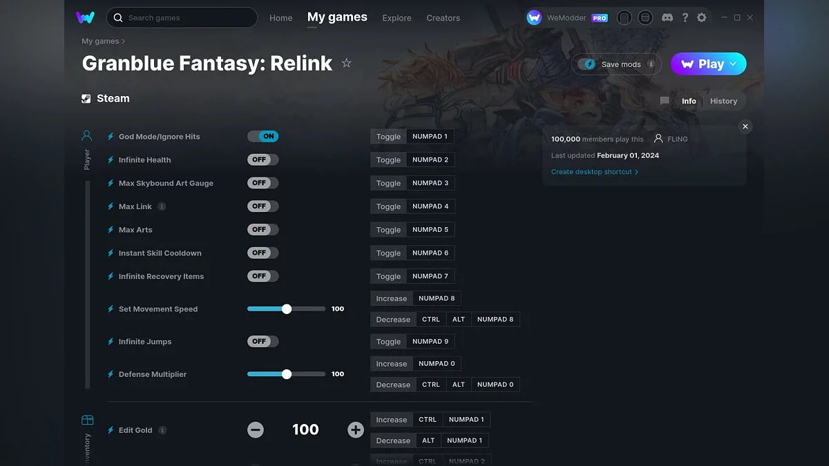 Granblue Fantasy: Relink — Entrenador (+28) del 01/02/2024 [WeMod]