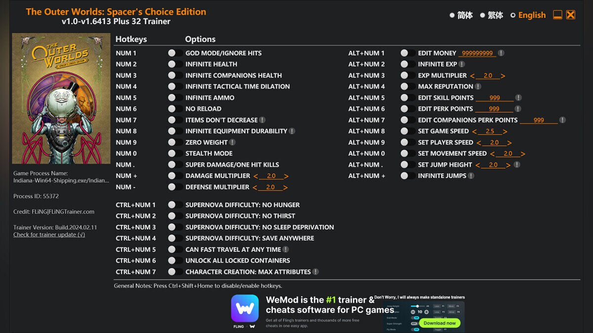 The Outer Worlds: Spacer&#039;s Choice Edition — Trainer (+32) [1.0 - 1.6413]