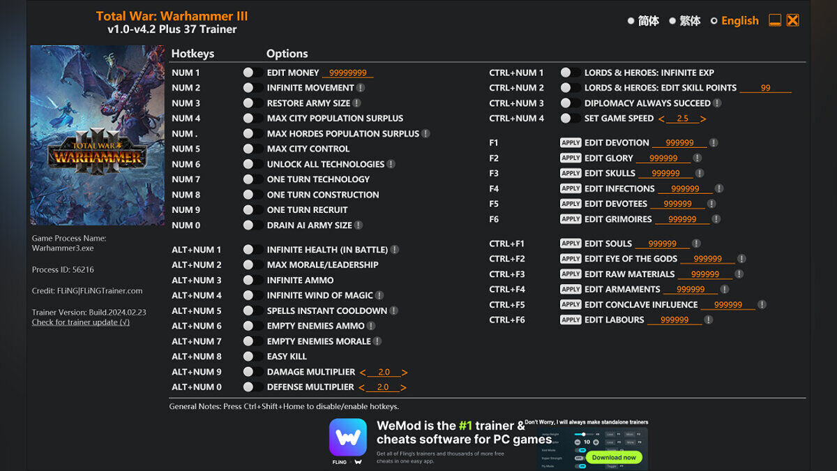 Total War: Warhammer 3 — Trainer (+37) [1.0 - 4.2]