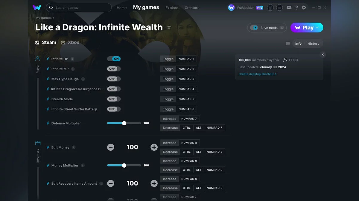 Like a Dragon: Infinite Wealth — Trainer (+64) from 02/09/2024 [WeMod]