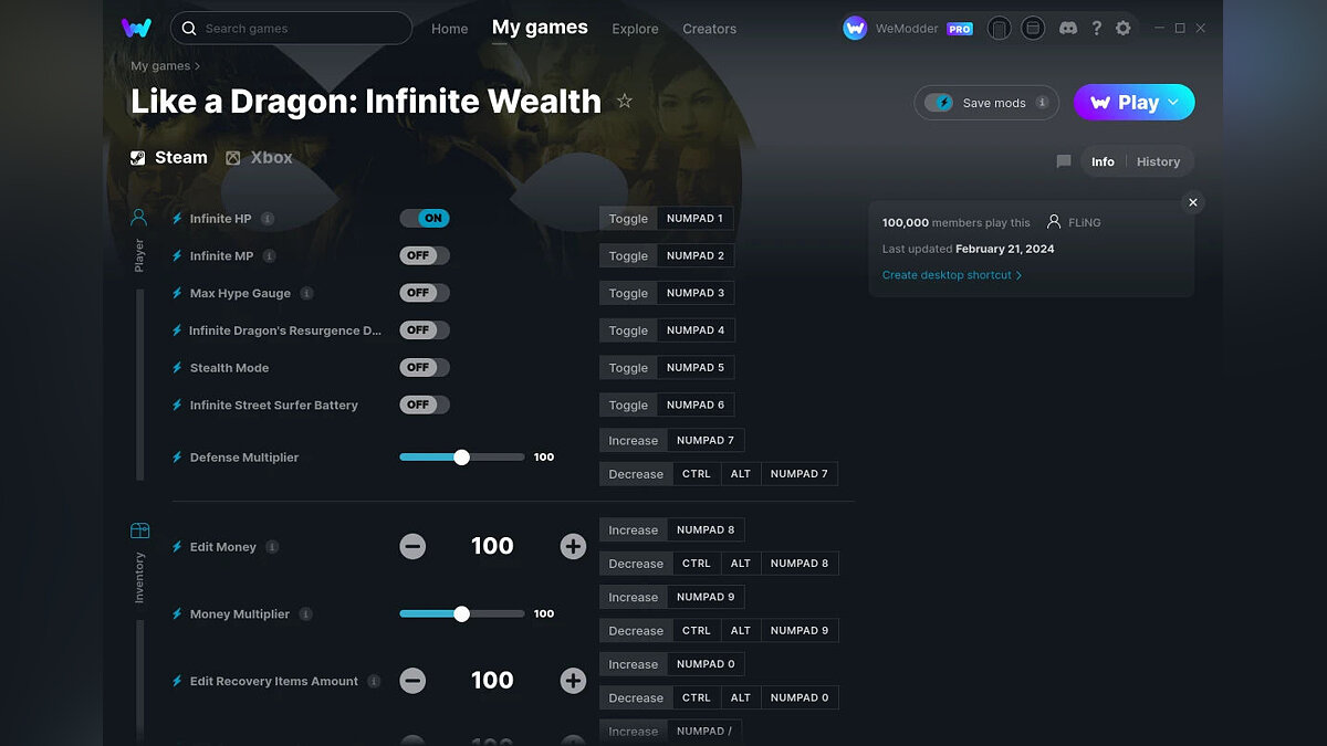 Like a Dragon: Infinite Wealth — Trainer (+64) from 02/21/2024 [WeMod]