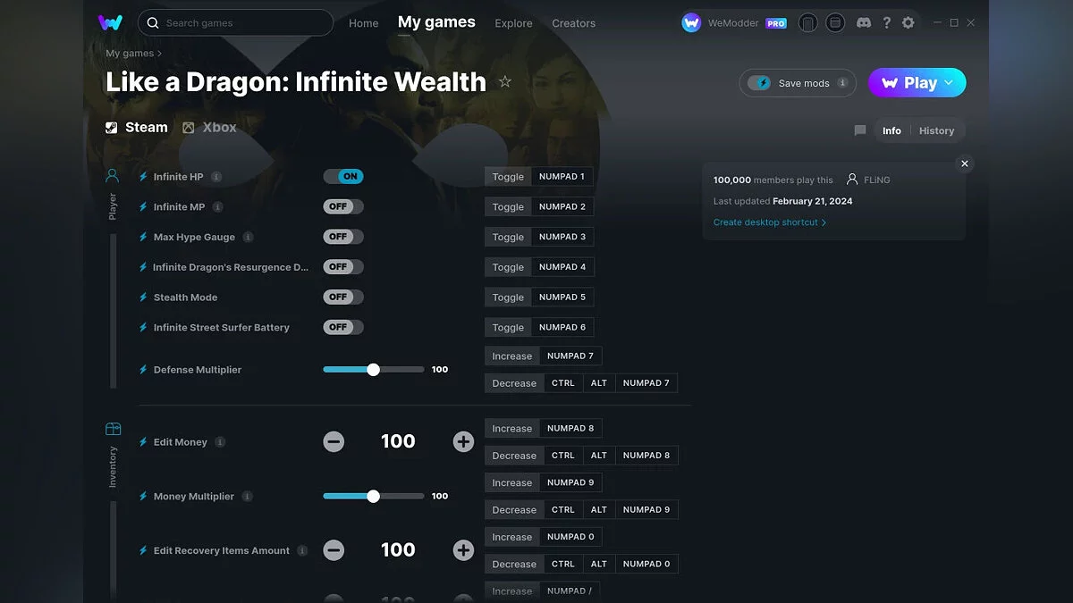 Like a Dragon: Infinite Wealth — Trainer (+64) from 02/21/2024 [WeMod]