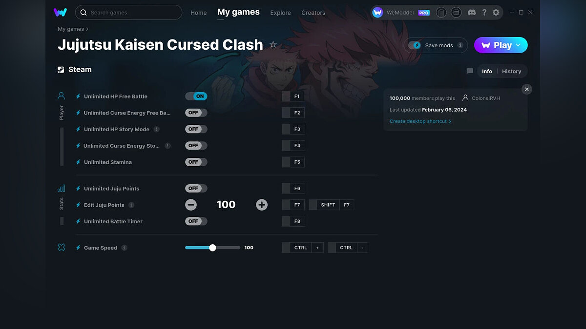 Jujutsu Kaisen Cursed Clash — Trainer (+9) from 02/06/2024 [WeMod]