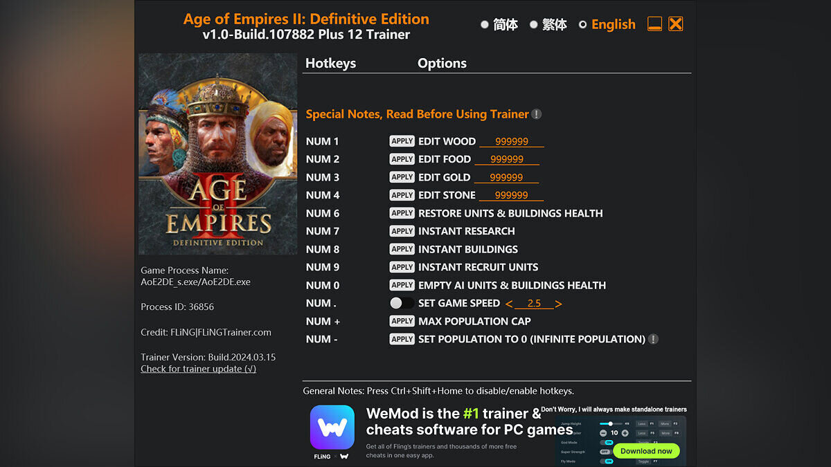 Age Of Empires 2: Definitive Edition — Trainer (+12) [1.0 - Build.107882]