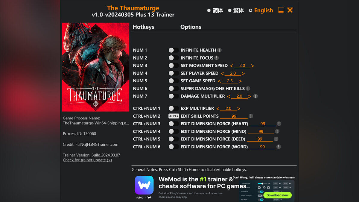 The Thaumaturge — Trainer (+13) [1.0 - UPD: 03/05/2024]