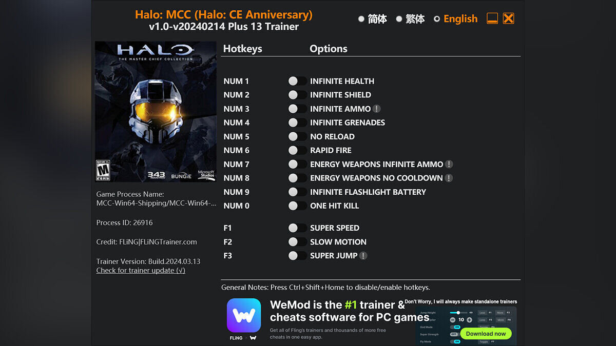 Halo: Combat Evolved Anniversary — Trainer (+13) [1.0 - UPD: 02/14/2024]