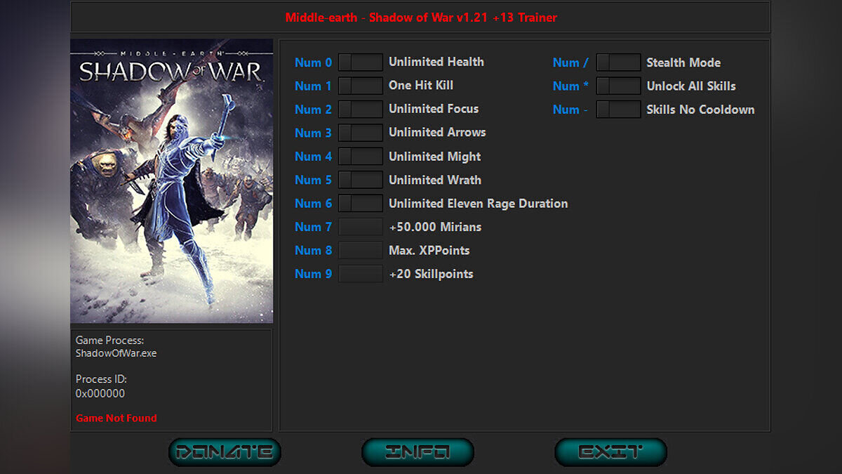 Middle-earth: Shadow of War — Trainer (+13) [1.20 / 1.21: Steam & GoG]