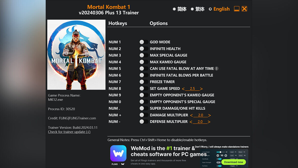 Mortal Kombat 1 — Trainer (+13) [UPD: 03/06/2024]