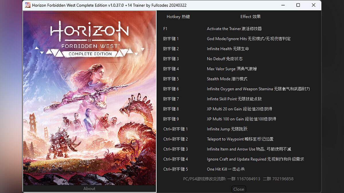 Horizon Forbidden West Complete Edition — Trainer (+14) [1.0.37.0]