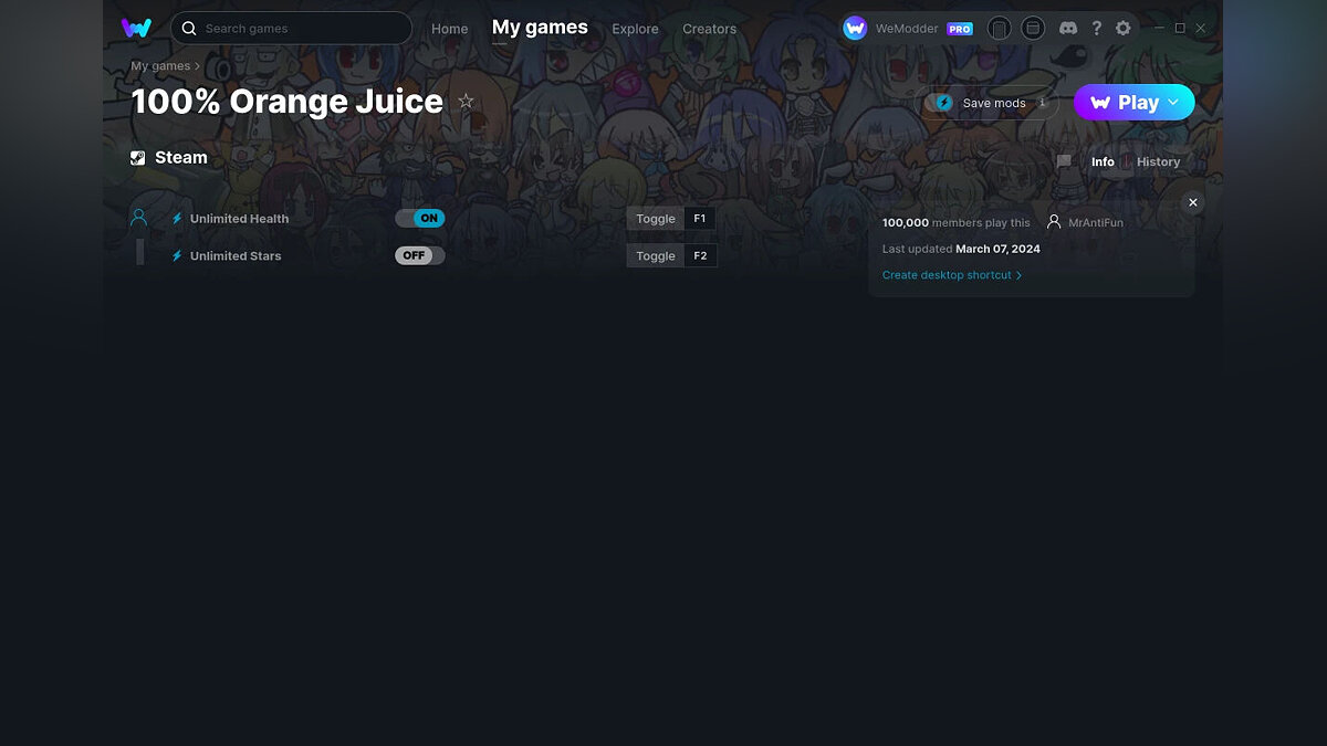 100% Orange Juice — Trainer (+2) from 03/07/2024 [WeMod]