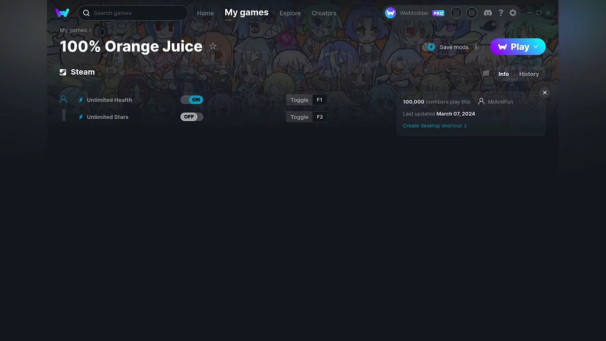 100% Orange Juice — Trainer (+2) from 03/07/2024 [WeMod]