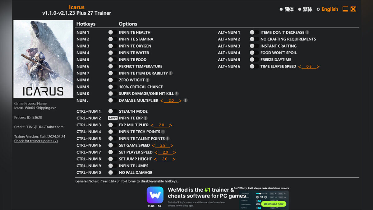 Icarus — Trainer (+27) [1.1.0 - 2.1.23]