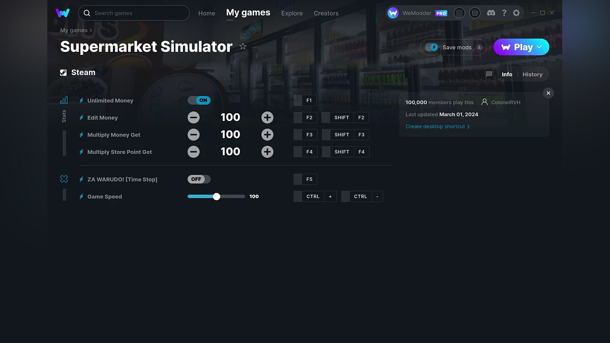 Supermarket Simulator — Trainer (+6) from 03/01/2024 [WeMod]