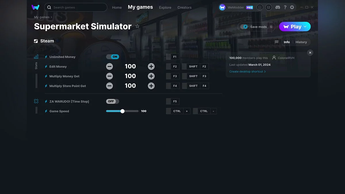 Supermarket Simulator — Entrenador (+6) del 01.03.2024 [WeMod]