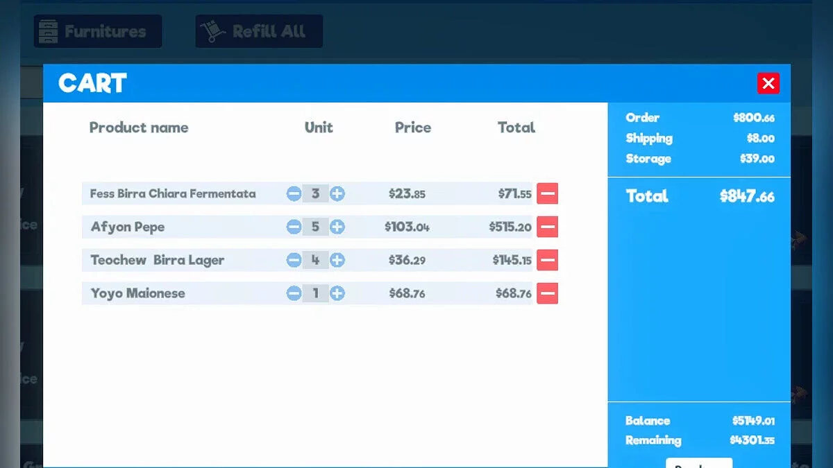 Supermarket Simulator — Automatic replenishment