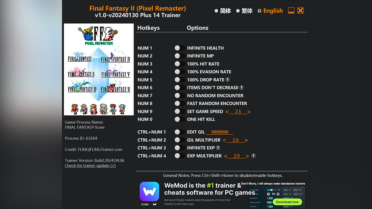 Final Fantasy II Pixel Remaster — Trainer (+14) [1.0 - UPD: 01/30/2024]