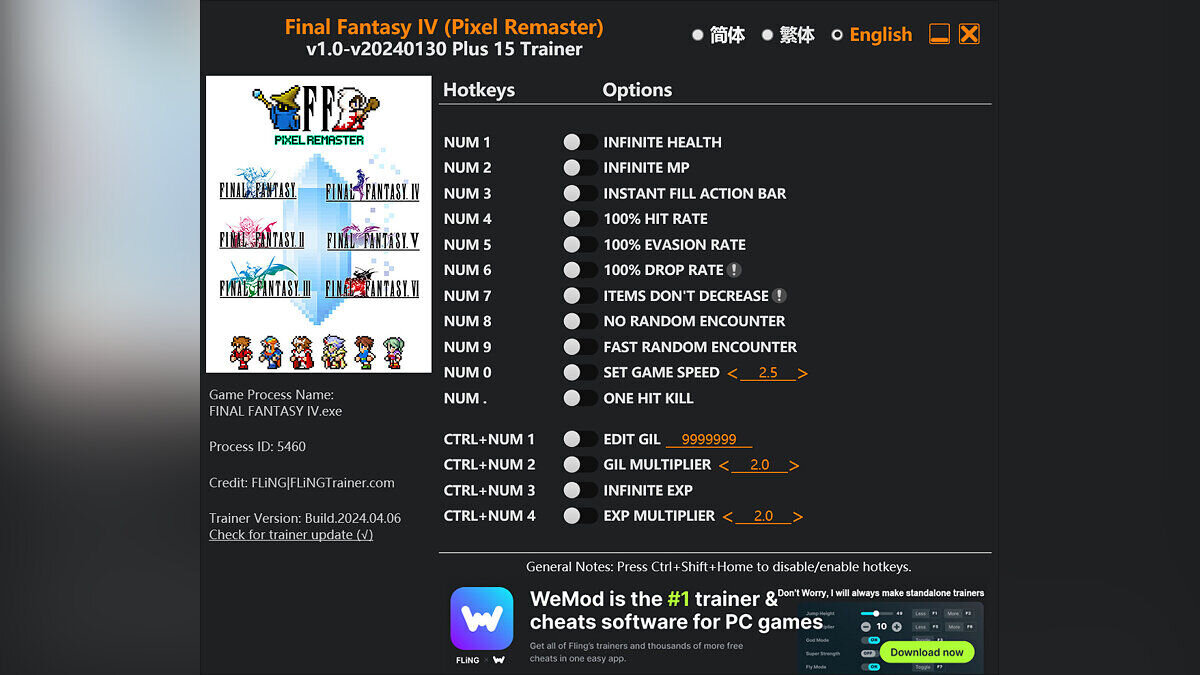 Final Fantasy IV Pixel Remaster — Trainer (+15) [1.0 - UPD: 01/30/2024]