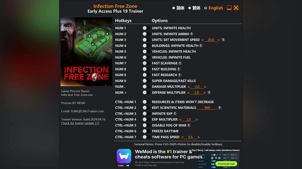 Infection Free Zone — Trainer (+19) [EA: 04/16/2024]