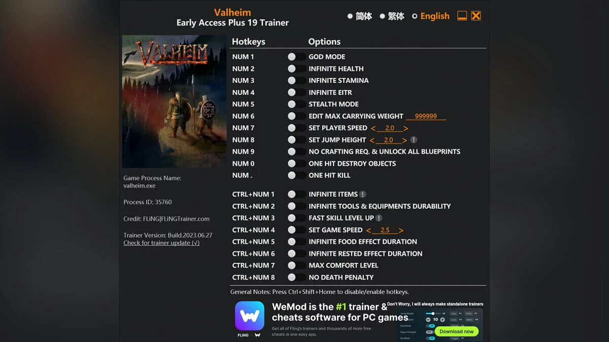 Valheim — Trainer (+19) [EA: 04/24/2024]