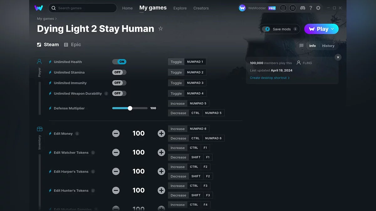 Dying Light 2 Stay Human — Entrenador (+30) del 19/04/2024 [WeMod]