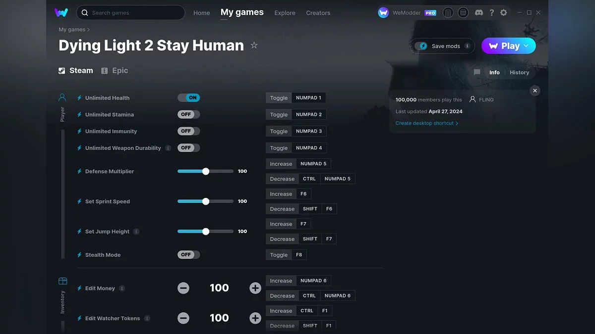 Dying Light 2 Stay Human — Entrenador (+33) del 27/04/2024 [WeMod]