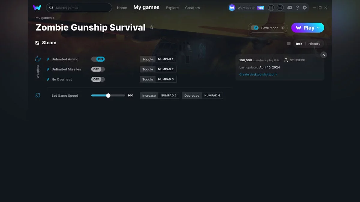 Zombie Gunship Survival — Trainer (+4) from 04/15/2024 [WeMod]