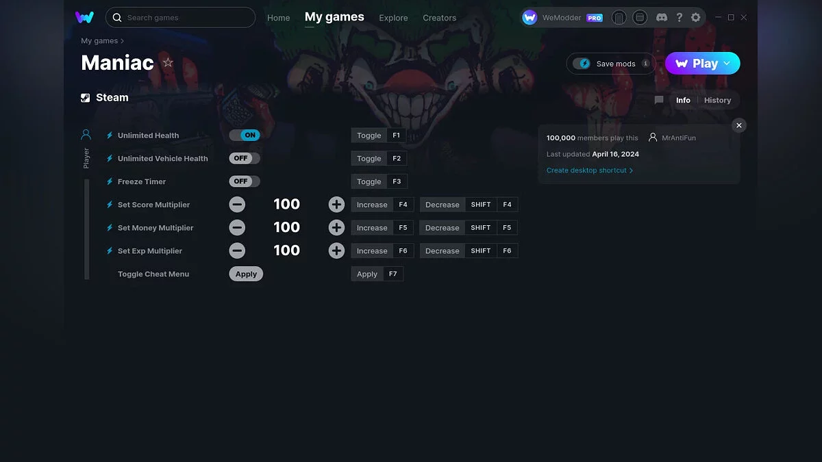 Maniac — Trainer (+7) from 04/16/2024 [WeMod]