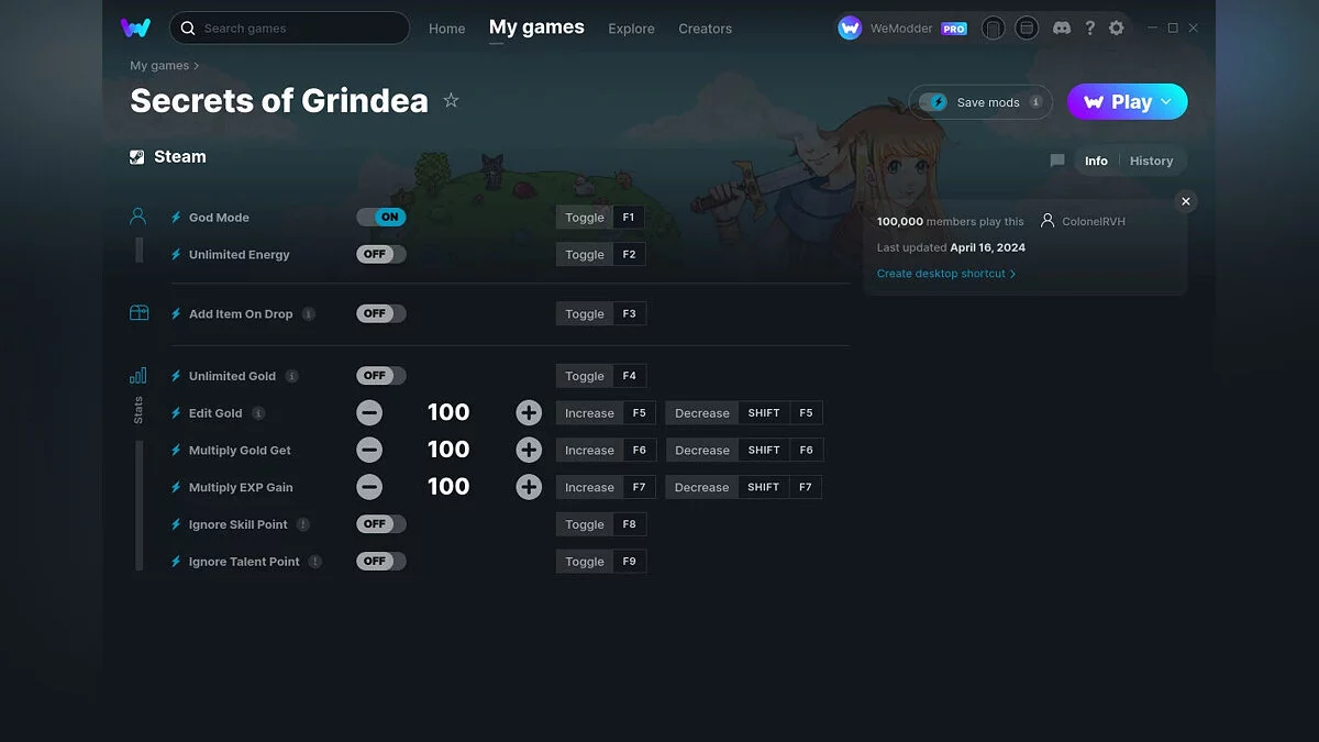 Secrets of Grindea — Trainer (+9) from 04/16/2024 [WeMod]