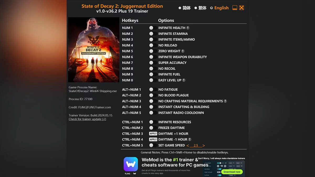 State of Decay 2: Juggernaut Edition — Trainer (+19) [1.0 - 36.2]