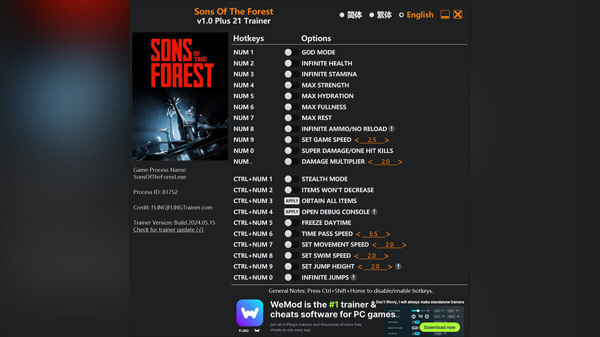 Sons of the Forest — Trainer (+21) [1.0 - UPD: 05/15/2024]