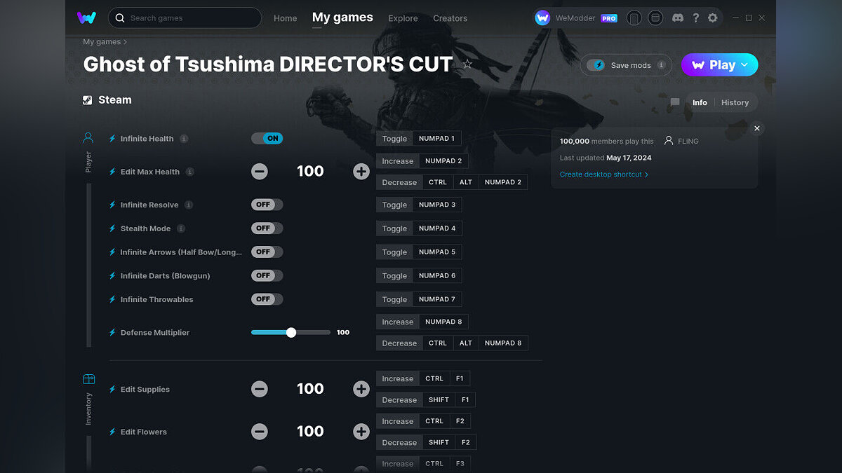 Ghost of Tsushima: Director&#039;s Cut — Trainer (+30) from 05/17/2024 [WeMod]