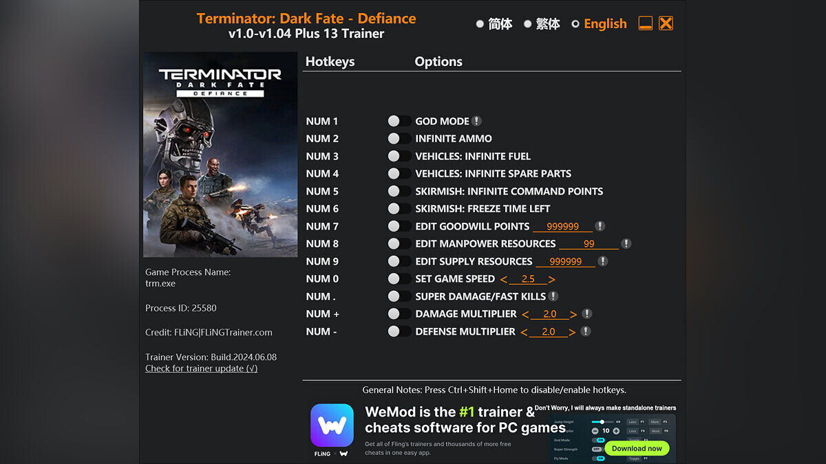 Terminator: Dark Fate - Defiance — Trainer (+13) [1.0 - 1.04]