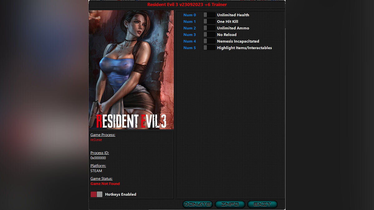 Resident Evil 3 — Trainer (+6) [UPD: 09/23/2023]
