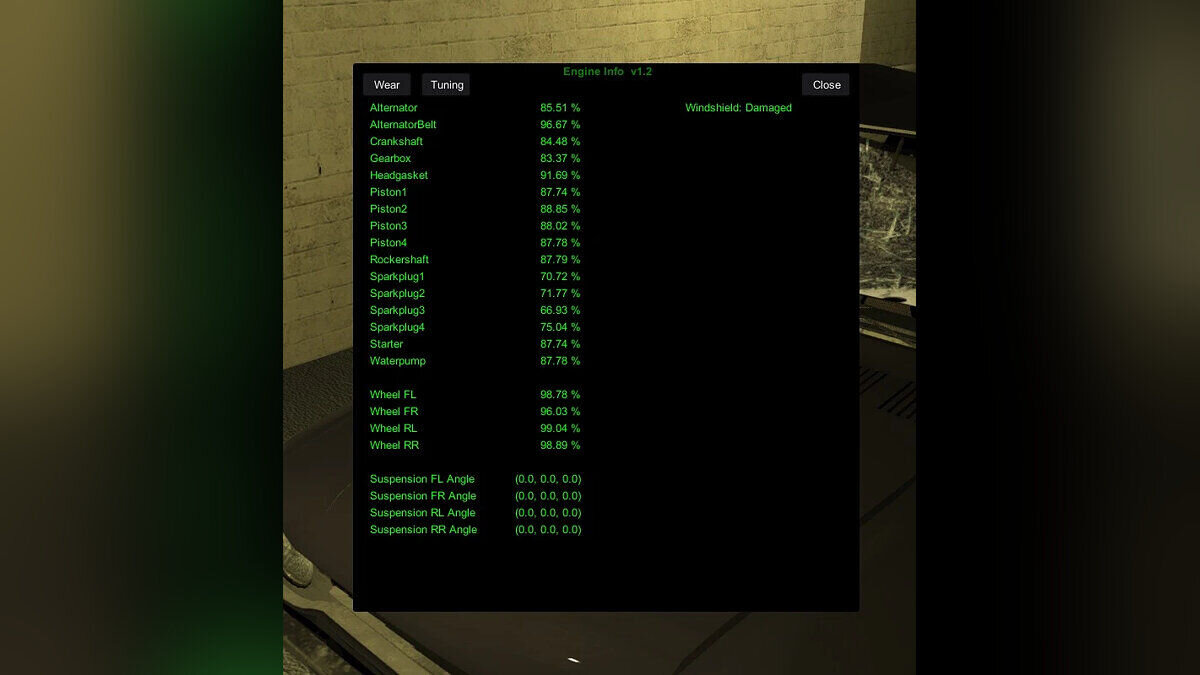 My Summer Car — Engine Info - displays the status of all engine elements