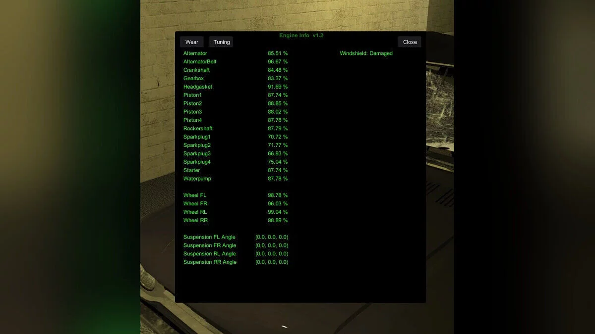 My Summer Car — Engine Info - displays the status of all engine elements