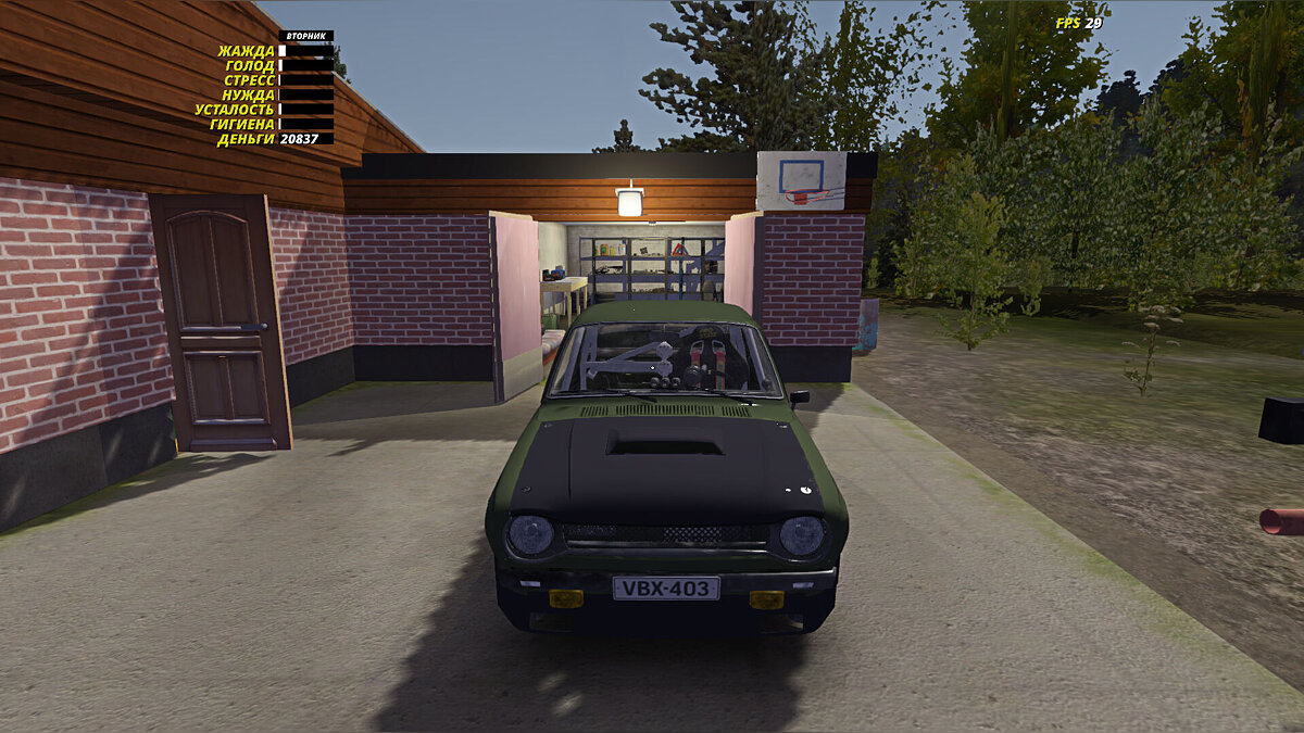 My Summer Car — Satsuma ready and configured for rallying, all vehicles in the yard (except Rusco), 20,000 marks