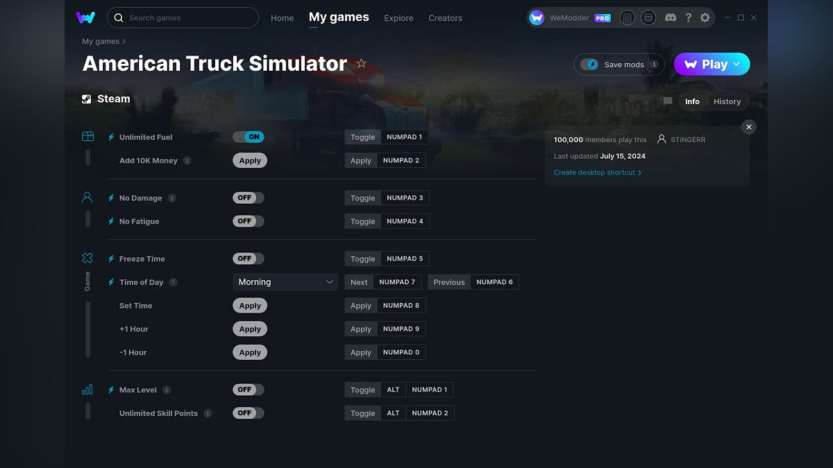 American Truck Simulator — Trainer (+11) from 07/15/2024 [WeMod]