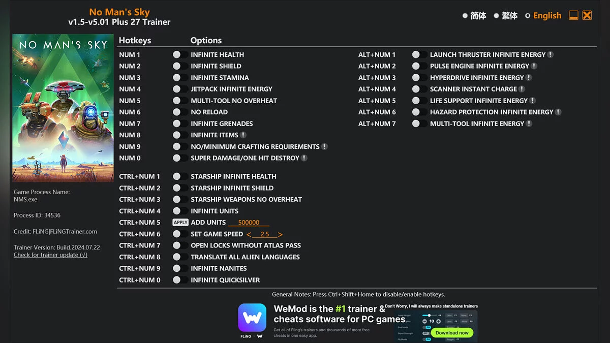 No Man&#039;s Sky — Entrenador (+27) [1.0 - 5.01]