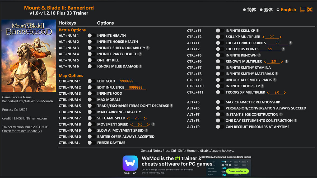 Mount &amp; Blade 2: Bannerlord — Trainer (+33) [1.0 - 1.2.10]