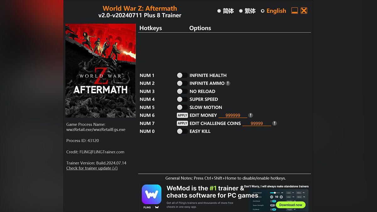 World War Z — Trainer (+8) [2.0 - UPD: 07/11/2024]