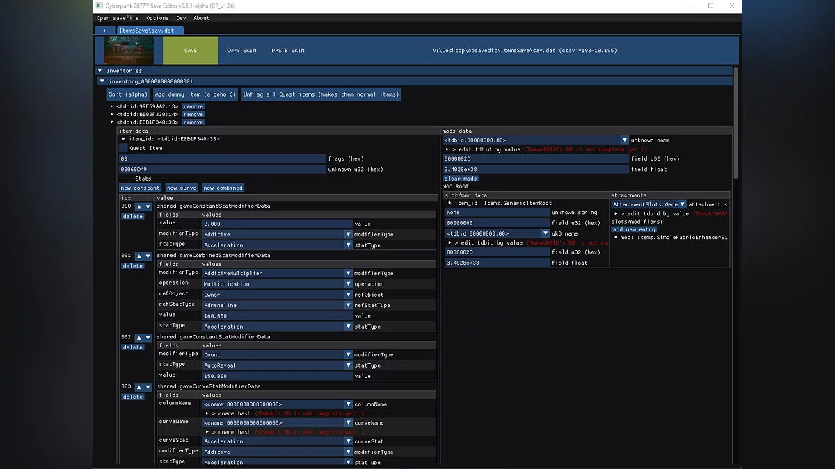 Cyberpunk 2077 — Save editor [0.6.1 alpha1]