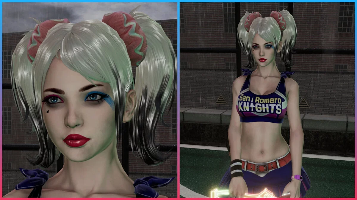 Lollipop Chainsaw RePOP — Maquillaje al estilo de Harley Quinn.