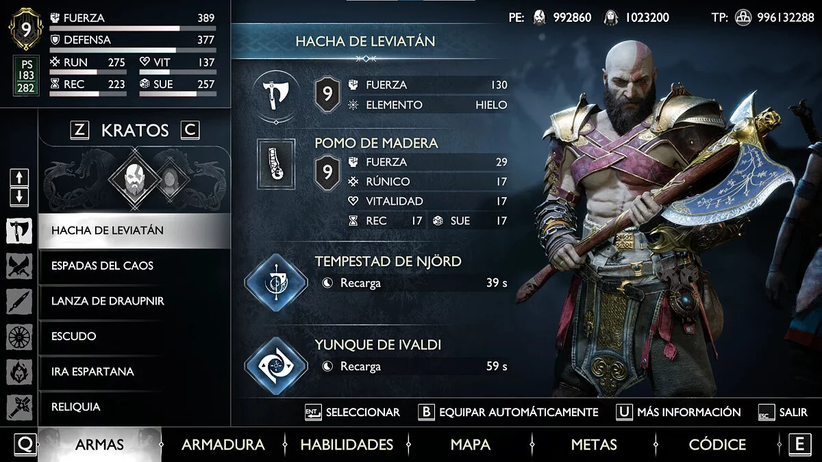 God of War: Ragnarok — Nivel máximo de todo.