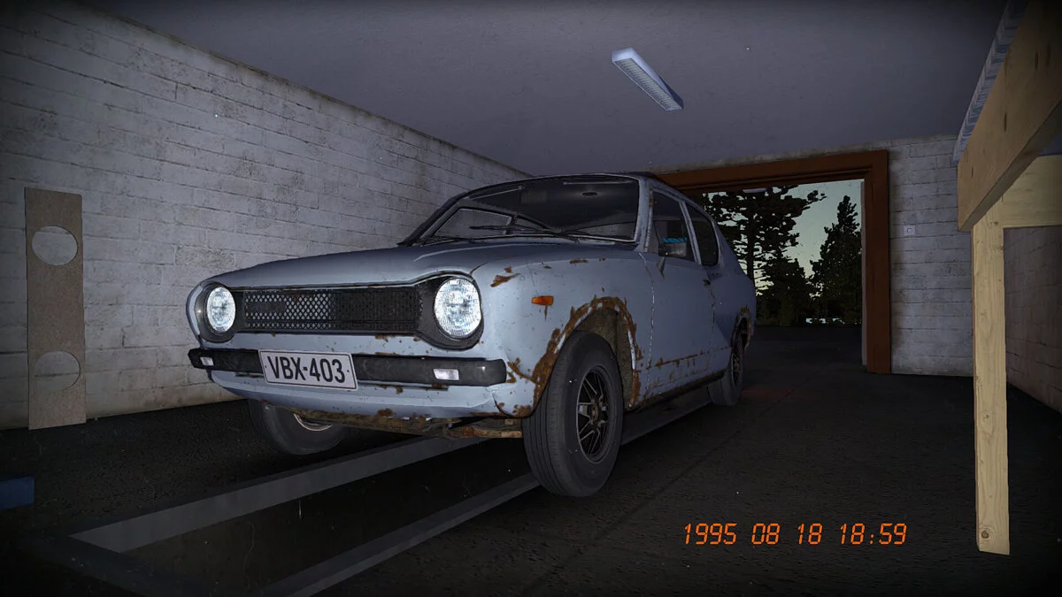 My Summer Car — Stock white rusty Satsuma with GT wheels, license plates, lots of food, 1 million marks