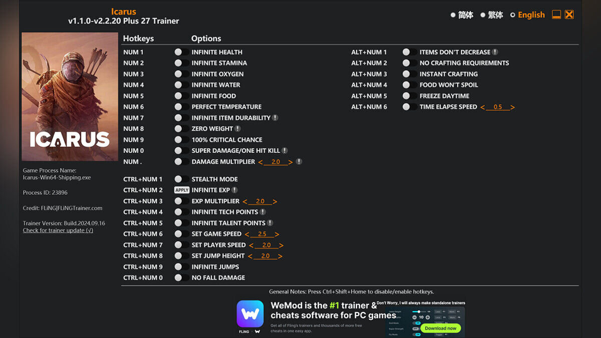 Icarus — Trainer (+27) [1.1.0 - 2.2.20]