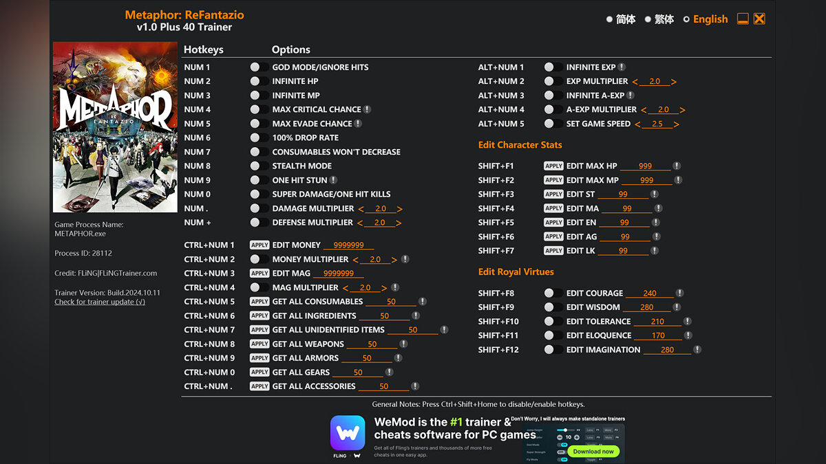 Metaphor: ReFantazio — Trainer (+40) [1.0]