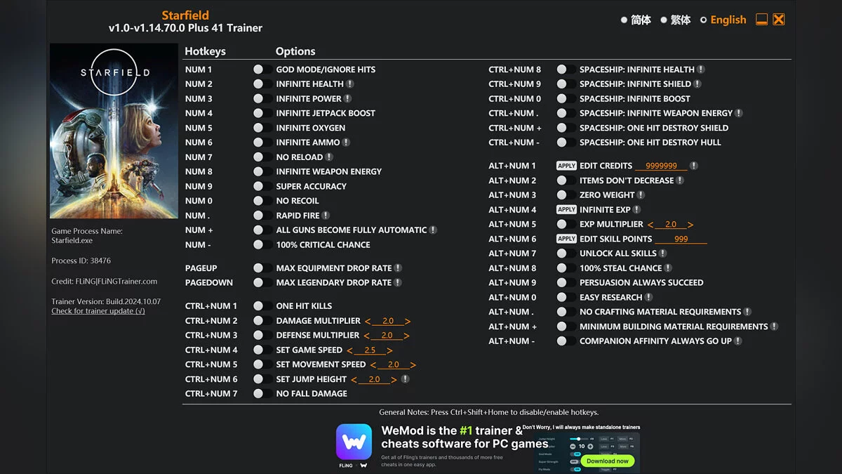 Starfield — Entrenador (+41) [1.0 - 1.14.70.0]