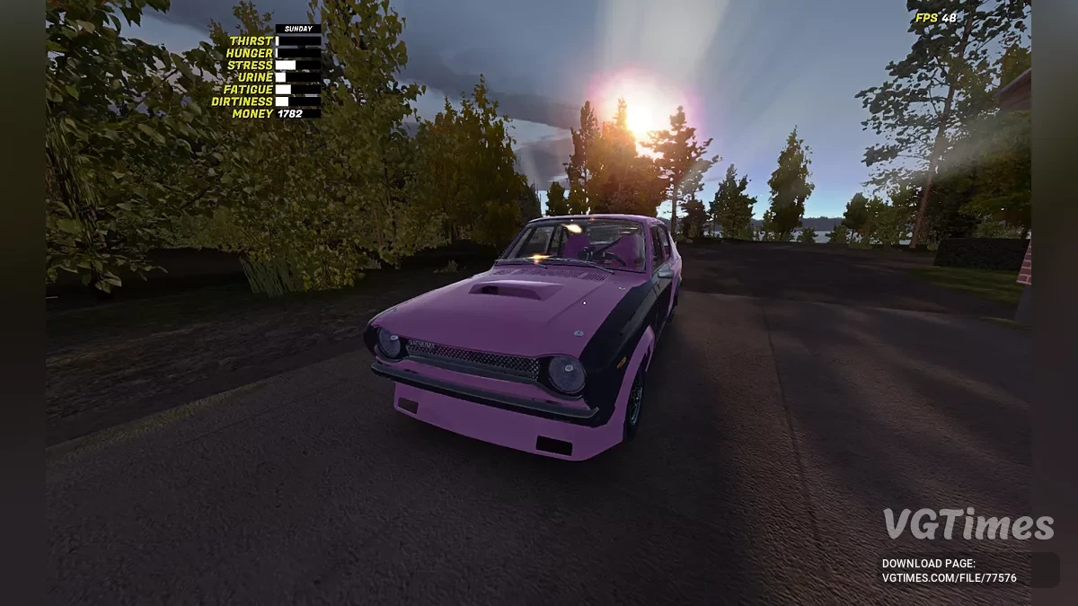 My Summer Car — Satsuma deportivo rosa con tuning, 1782 sellos