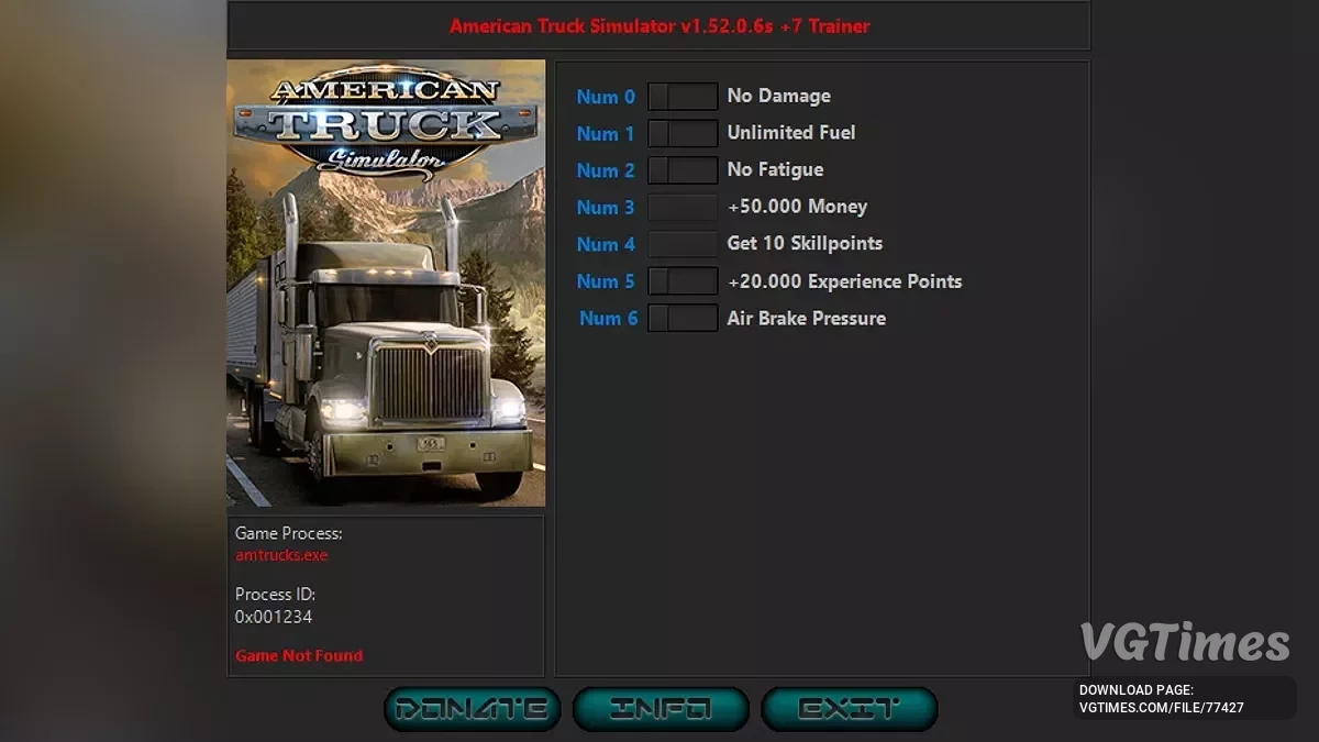 American Truck Simulator — Trainer (+7) [1.52.0.6s]